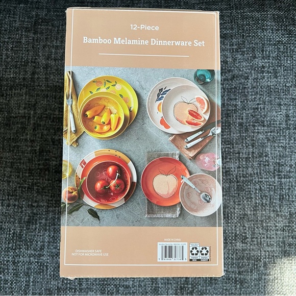 NIB Bamboo Melamine 12 Piece Dinnerware Set - Picture 3 of 7